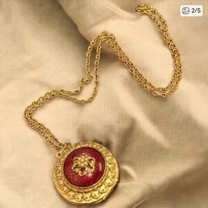 Vintage Locket w/ Faux Seed Pearl Accents on Long Rope Chain Necklace
